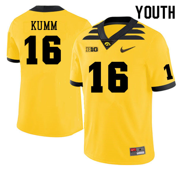 Youth #16 Jordan Kumm Iowa Hawkeyes College Football Alternate Jerseys Sale-Gold